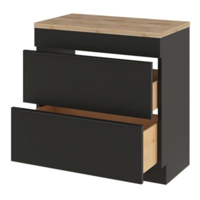 Meuble vasque à poser noir mat l.80 cm Imandra + plan de toilette chêne massif Hartland, GoodHome