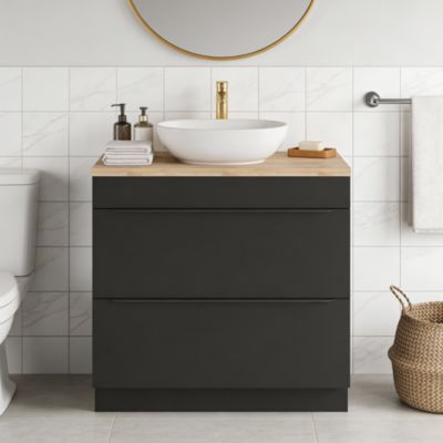 Meuble vasque à poser noir mat l.80 cm Imandra + plan de toilette chêne massif Hartland, GoodHome