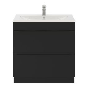 Meuble vasque à poser noir mat l.80 cm Imandra + plan vasque blanc céramique Nira, GoodHome