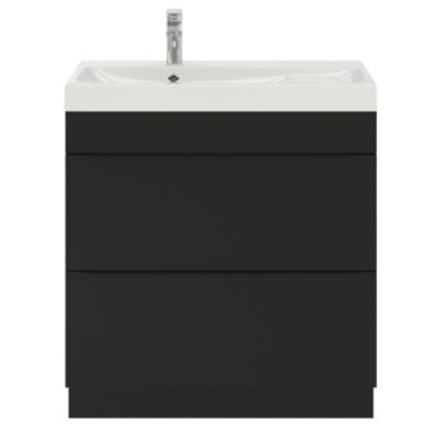 Meuble vasque à poser noir mat l.80 cm Imandra + plan vasque blanc résine Mila, GoodHome