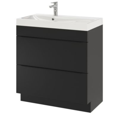 Meuble vasque à poser noir mat l.80 cm Imandra + plan vasque blanc résine Mila, GoodHome