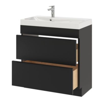Meuble vasque à poser noir mat l.80 cm Imandra + plan vasque blanc résine Mila, GoodHome