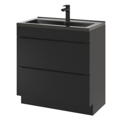Meuble vasque à poser noir mat l.80 cm Imandra + plan vasque noir céramique Nira, GoodHome