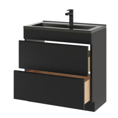 Meuble vasque à poser noir mat l.80 cm Imandra + plan vasque noir céramique Nira, GoodHome