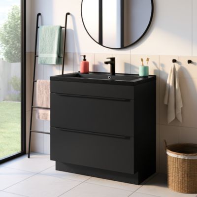 Meuble vasque à poser noir mat l.80 cm Imandra + plan vasque noir céramique Nira, GoodHome