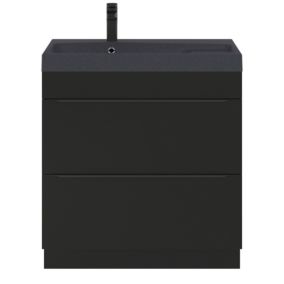 Meuble vasque à poser noir mat l.80 cm Imandra + plan vasque noir résine Mila, GoodHome
