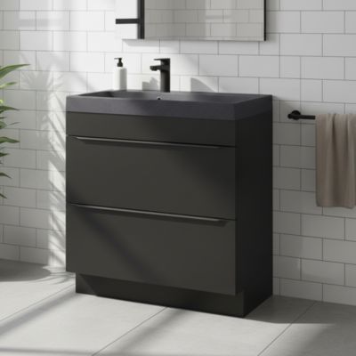 Meuble vasque à poser noir mat l.80 cm Imandra + plan vasque noir résine Mila, GoodHome