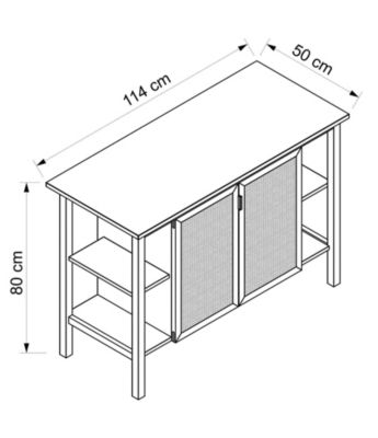 Meuble vasque à poser placage chêne et cannage avec plan de toilette l.114 x H.80 x P.50 cm, 2 portes, Thiam