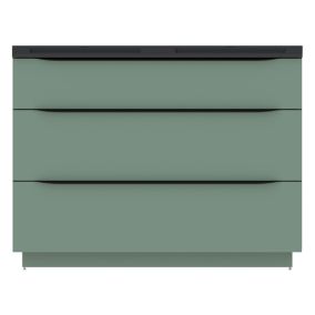 Meuble vasque à poser vert sauge mat l.120 cm + plan double vasque noir en résine, Pamili