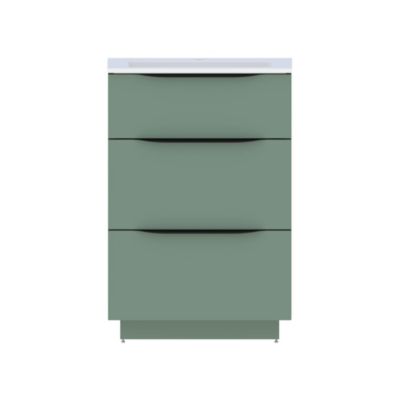 Meuble vasque à poser vert sauge mat l.60 cm + plan vasque blanc en résine, Pamili