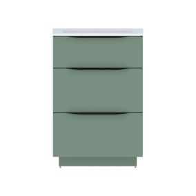 Meuble vasque à poser vert sauge mat l.60 cm + plan vasque blanc en résine, Pamili