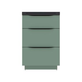 Meuble vasque à poser vert sauge mat l.60 cm + plan vasque noir en résine, Pamili