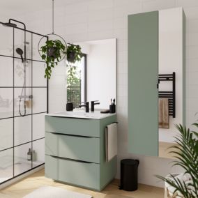 Meuble vasque à poser vert sauge mat l.80 cm + plan vasque blanc en résine, Pamili