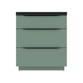 Meuble vasque à poser vert sauge mat l.80 cm + plan vasque noir en résine, Pamili