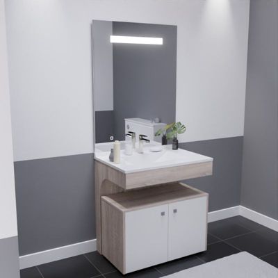 Meuble vasque ALTEA 80 cm avec miroir led Elégance et caisson roulant - Cambrian oak