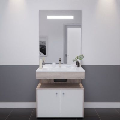 Meuble vasque ALTEA 80 cm avec miroir led Elégance et caisson roulant - Cambrian oak