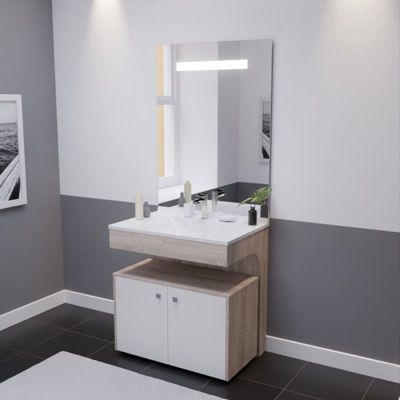 Meuble vasque ALTEA 80 cm avec miroir led Elégance et caisson roulant - Cambrian oak