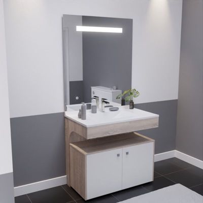 Meuble vasque ALTEA 90 cm avec miroir led Elégance et caisson roulant - Cambrian oak