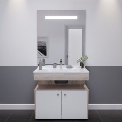 Meuble vasque ALTEA 90 cm avec miroir led Elégance et caisson roulant - Cambrian oak