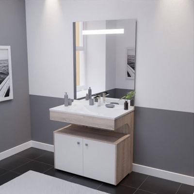 Meuble vasque ALTEA 90 cm avec miroir led Elégance et caisson roulant - Cambrian oak