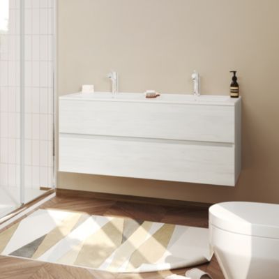 Meuble vasque double encastrée EASY - 2 tiroirs Chêne clair L. 120 cm - Saniverre