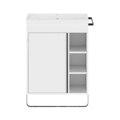 Meuble vasque faible profondeur blanc avec porte-serviettes l.65 x H.82 x P.36 cm Maza + plan vasque céramique blanc Nira, GoodHome