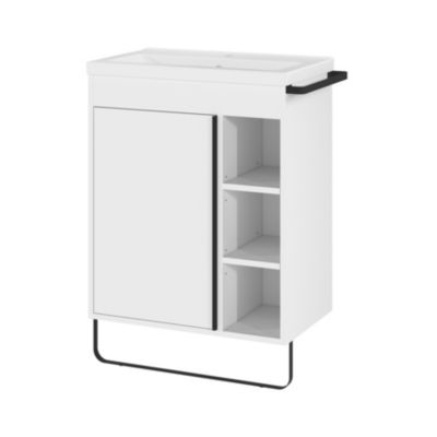 Meuble vasque faible profondeur blanc avec porte-serviettes l.65 x H.82 x P.36 cm Maza + plan vasque céramique blanc Nira, GoodHome