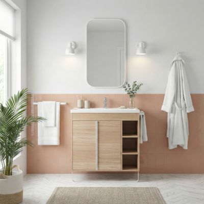 Meuble vasque faible profondeur effet bois avec porte-serviette l.85 x H.82 x P.36 cm Maza + plan vasque céramique Nira, GoodHome