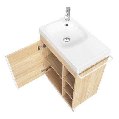 Meuble vasque faible profondeur effet bois avec porte-serviettes l.65 x H.82 x P.36 cm Maza + plan vasque résine, GoodHome Maza