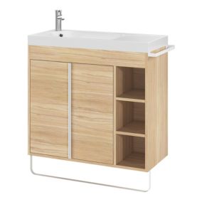 Meuble vasque faible profondeur effet bois avec porte-serviettes l.85 x H.82 x P.36 cm + plan vasque résine, GoodHome Maza