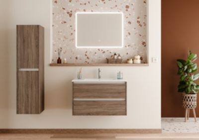 Meuble vasque JUPITER 3.0 Bois Foncé 80cm avec Miroir Reflet