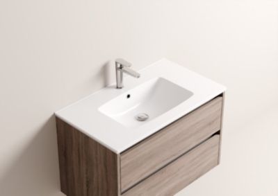 Meuble vasque JUPITER 3.0 Bois Foncé 80cm avec Miroir Reflet