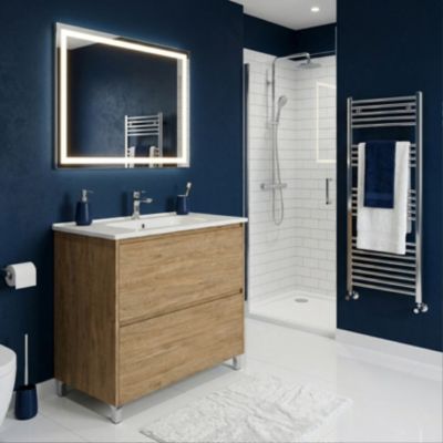 Meuble vasque L.80cm sur pied 2 tiroirs Chêne naturel LISBONA - sans colonne