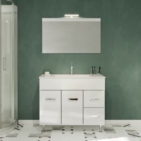 Meuble vasque sur pieds MADRID avec simple vasque Blanc L. 100 cm + miroir - Saniverre