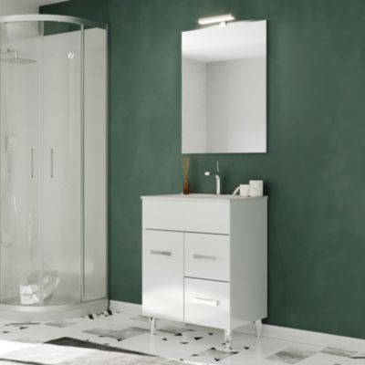 Meuble vasque sur pieds MADRID avec simple vasque Blanc L. 60 cm + miroir - Saniverre