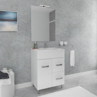 Meuble vasque sur pieds MADRID avec simple vasque Blanc L. 60 cm + miroir - Saniverre