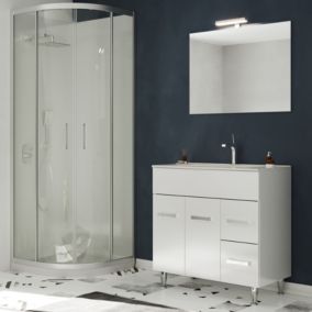 Meuble vasque sur pieds MADRID avec simple vasque Blanc L. 80 cm + miroir - Saniverre