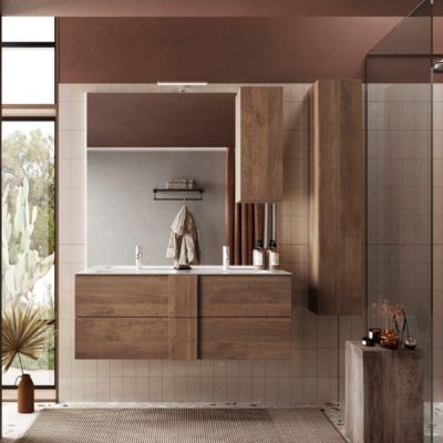 Meuble vasque suspendu 120cm + vasque + miroir + colonne TERRA
