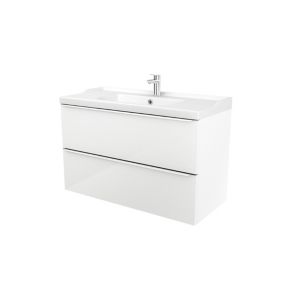 Meuble vasque suspendu blanc brillant l.100 cm Imandra + plan vasque blanc céramique Lana, GoodHome