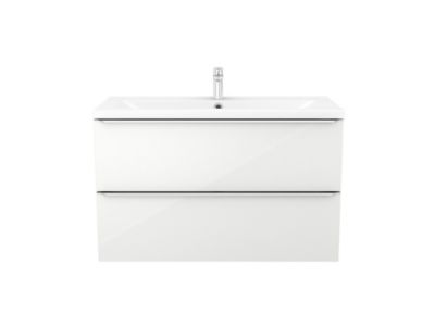 Meuble vasque suspendu blanc brillant l.100 cm Imandra + plan vasque blanc céramique Nira, GoodHome