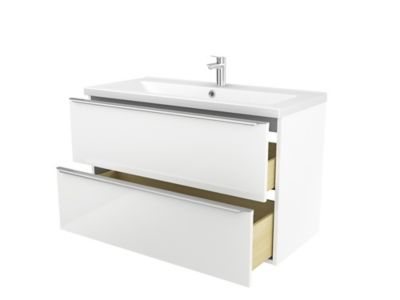 Meuble vasque suspendu blanc brillant l.100 cm Imandra + plan vasque blanc céramique Nira, GoodHome