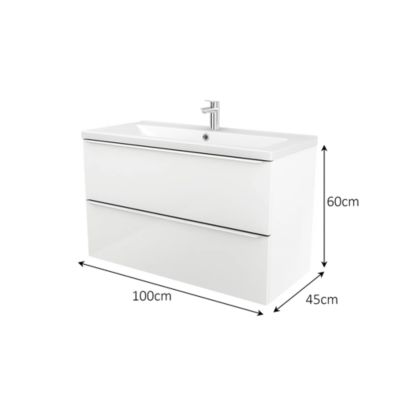 Meuble vasque suspendu blanc brillant l.100 cm Imandra + plan vasque blanc céramique Nira, GoodHome