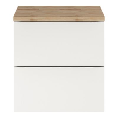 Meuble vasque suspendu blanc brillant l.60 cm Imandra + plan de toilette chêne massif Hartland, GoodHome