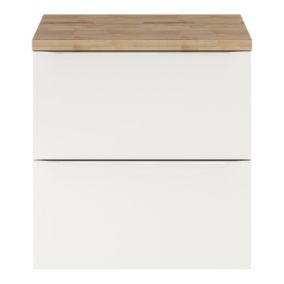 Meuble vasque suspendu blanc brillant l.60 cm Imandra + plan de toilette chêne massif Hartland, GoodHome