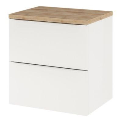 Meuble vasque suspendu blanc brillant l.60 cm Imandra + plan de toilette chêne massif Hartland, GoodHome
