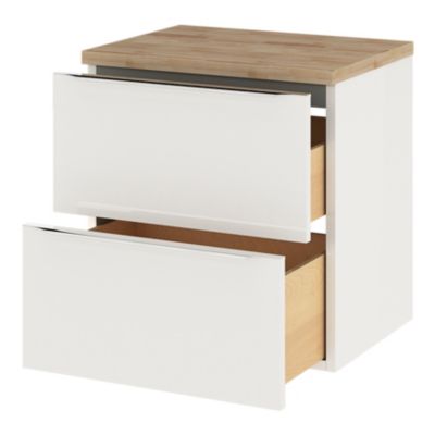 Meuble vasque suspendu blanc brillant l.60 cm Imandra + plan de toilette chêne massif Hartland, GoodHome