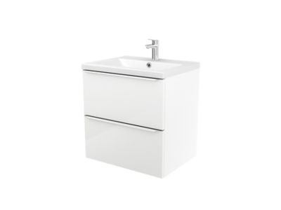 Meuble vasque suspendu blanc brillant l.60 cm Imandra + plan vasque blanc céramique Nira, GoodHome