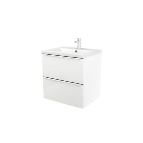 Meuble vasque suspendu blanc brillant l.60 cm Imandra + plan vasque blanc céramique Nira, GoodHome