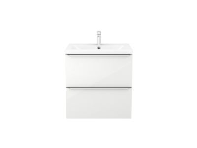 Meuble vasque suspendu blanc brillant l.60 cm Imandra + plan vasque blanc céramique Nira, GoodHome