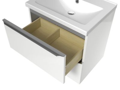 Meuble vasque suspendu blanc brillant l.60 cm Imandra + plan vasque blanc céramique Nira, GoodHome